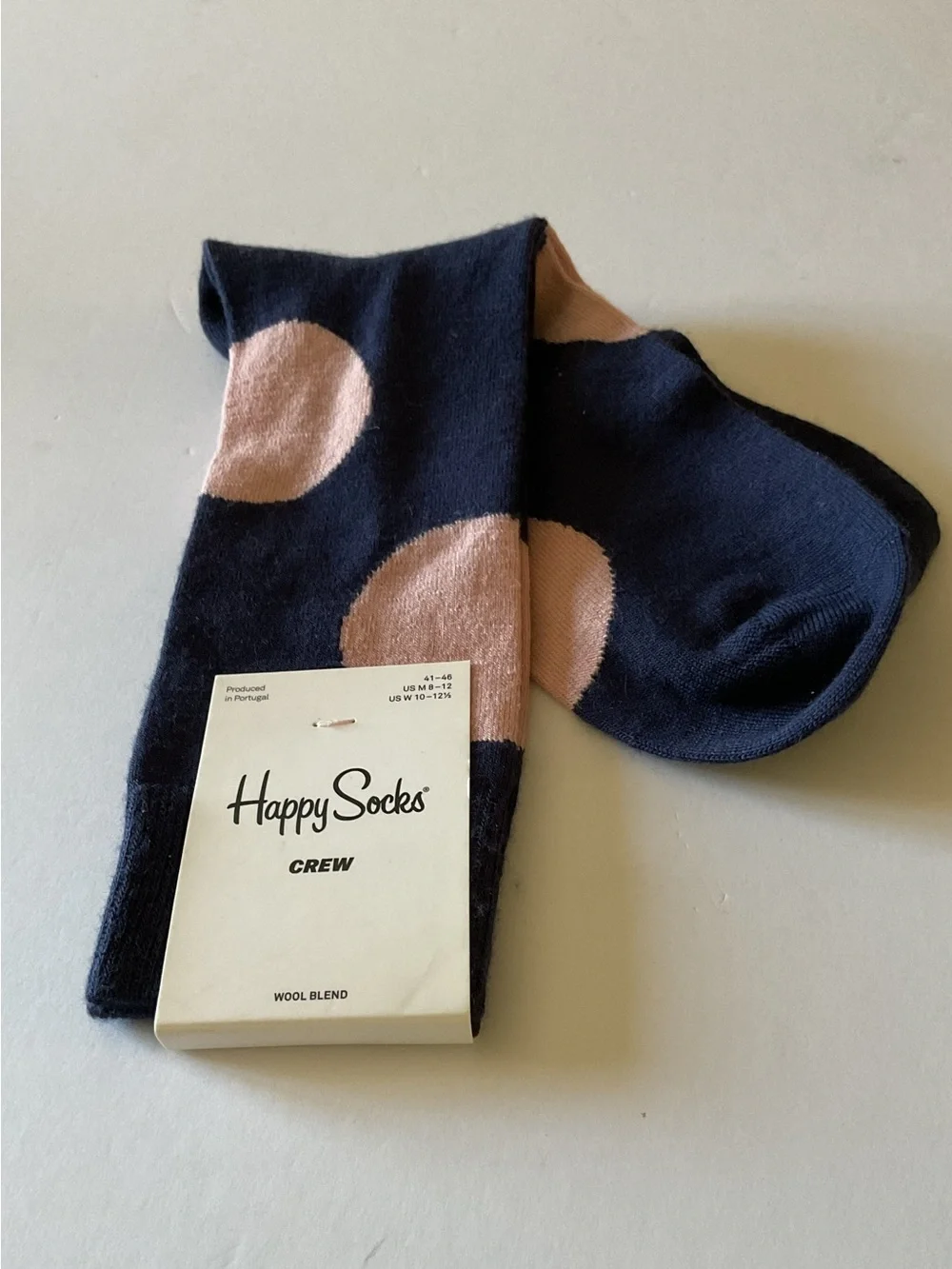HAPPY SOCKS MENS WOOL BLEND SOCKS BLUE WITH BIG PINK DOT OS NWT